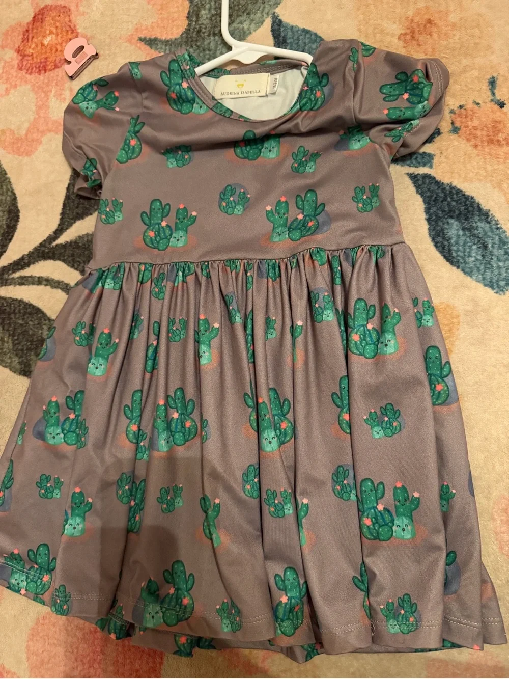 Matilda Jane Gray Dress with Green Cactus and Pink Accents